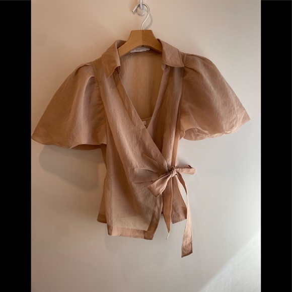 Jonathan Simkhai Carolina Organdy Puff-Sleeve Wrap Top - Picture 4 of 11